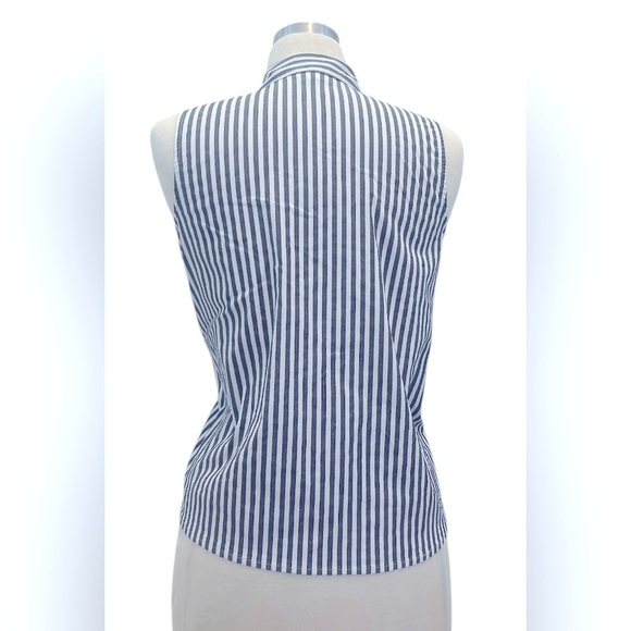 J. Jill White and Blue Sleeveless Button Down Shirt - Picture 6 of 6